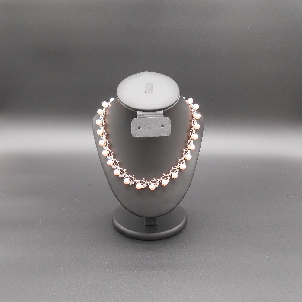 Necklace, Pink Color Shell Pearl and White Crystal Necklace - Picture 2 of 12